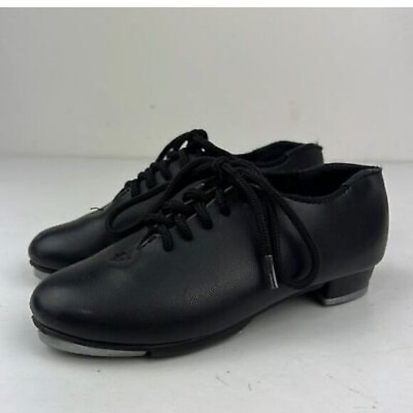 DANZNMOTION Womens Black Lace Up Vegan Tap Dance Shoes 5 M - Picture 7 of 10